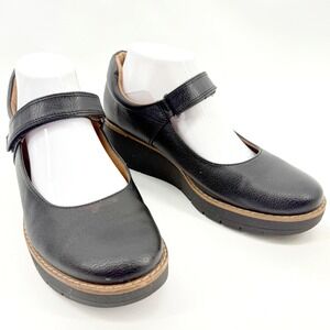 Eurosoft Franler Mary Jane Wedge Shoes 8.5 Women Black Hook Loop Platform Strap